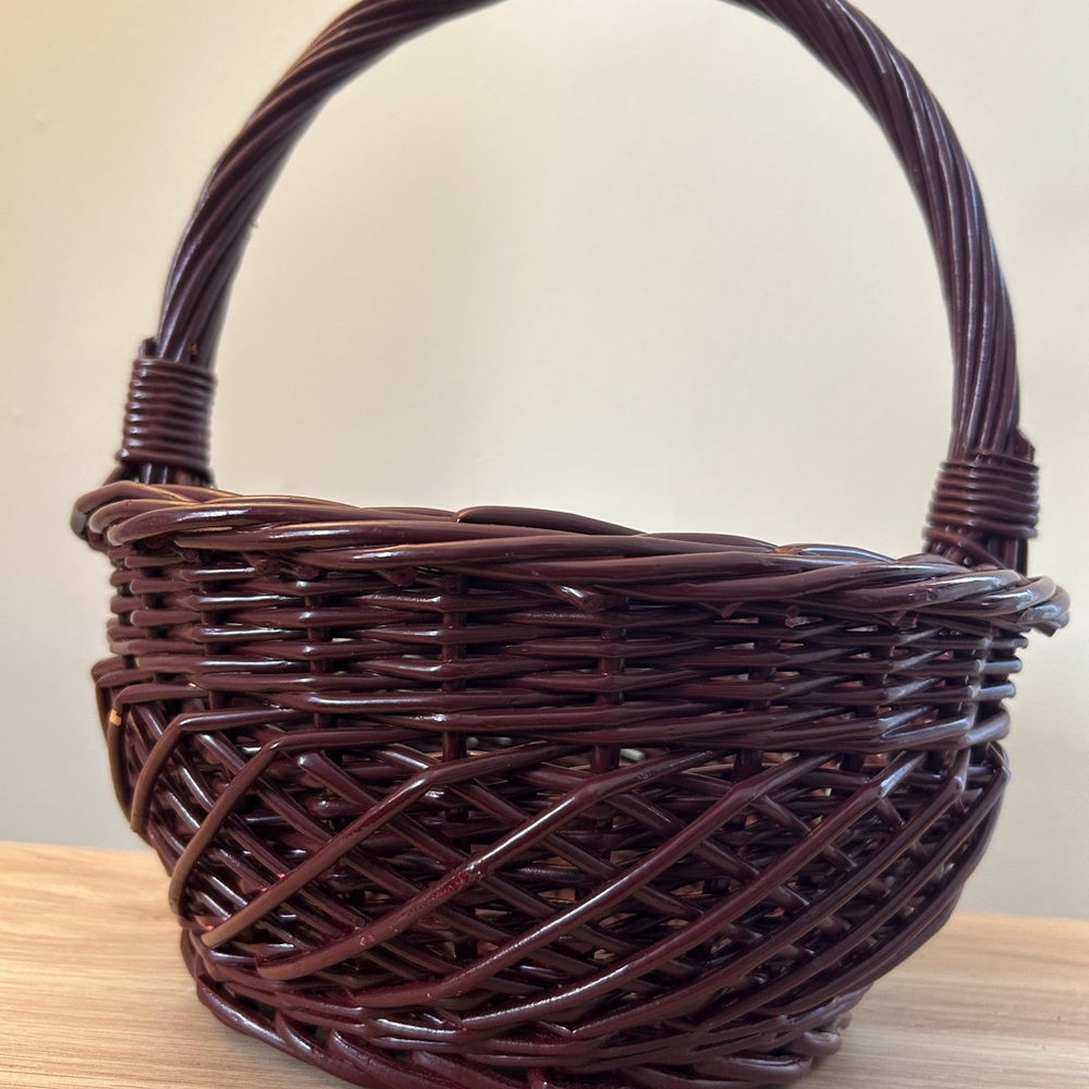 Vintage Woven Decorative Basket with Handle - Deep Brown